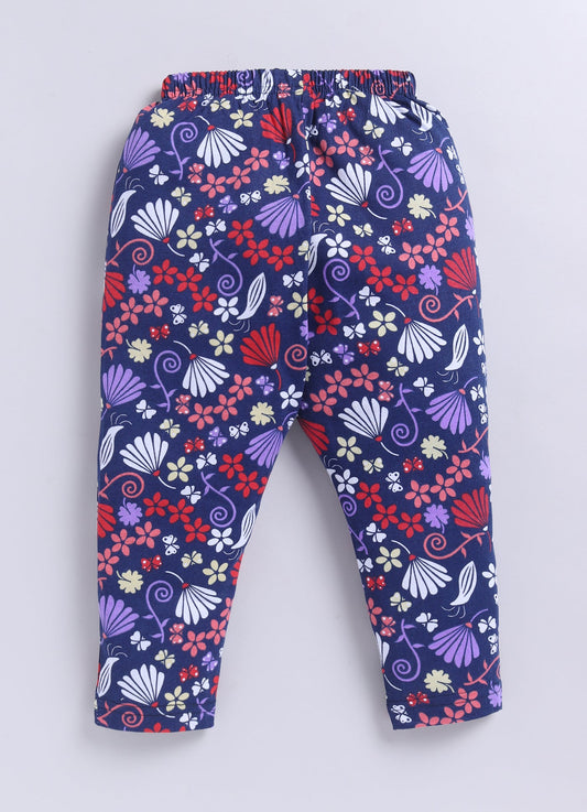 Floral Navy Vibrant Flower Printed Activewear Trousers - ParrotCrow