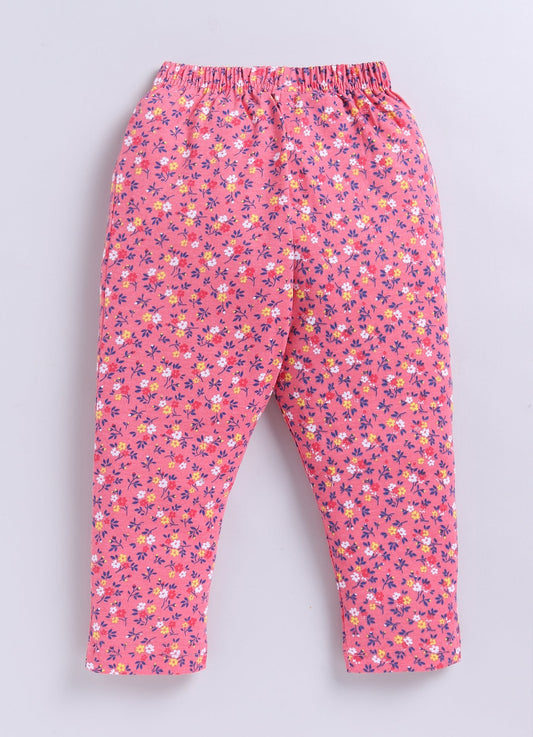 Floral Pink and Blue Flower Printed Activewear Trousers - ParrotCrow