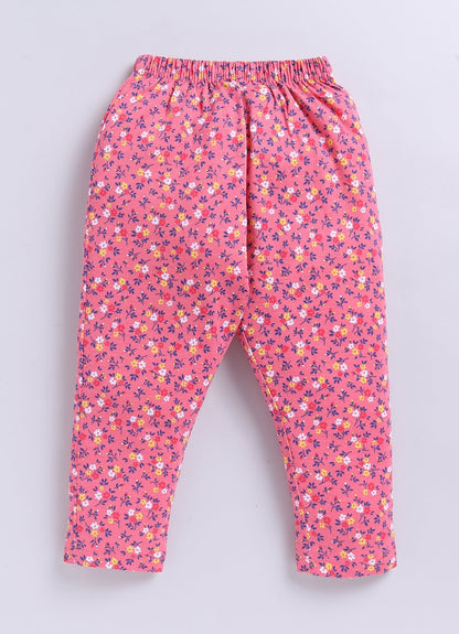 Floral Pink and Blue Flower Printed Activewear Trousers - ParrotCrow