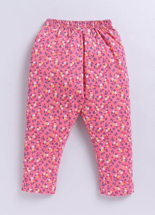 Floral Pink and Blue Flower Printed Activewear Trousers - ParrotCrow