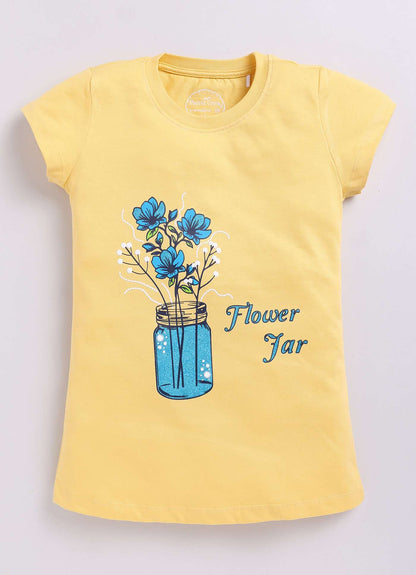 Flower Jar Print Cotton T-Shirt for Girls - ParrotCrow