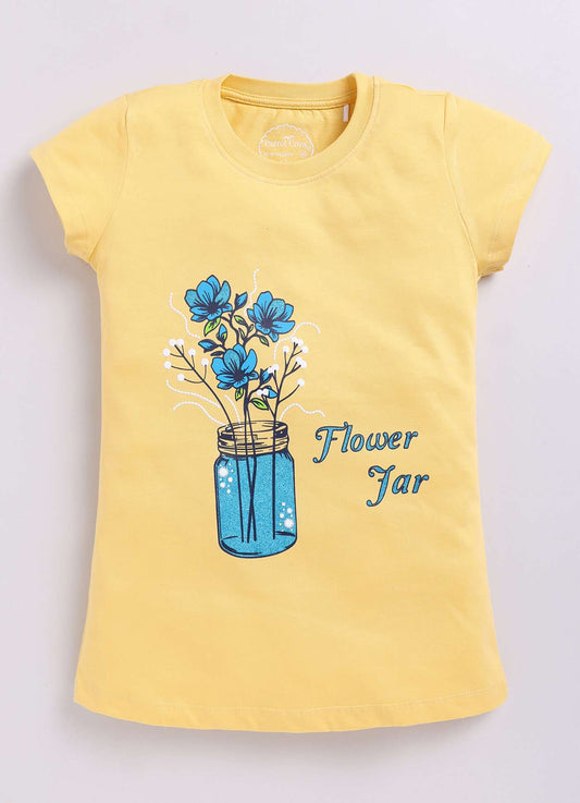 Flower Jar Print Cotton T-Shirt for Girls - ParrotCrow