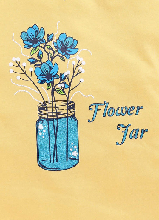 Flower Jar Print Cotton T-Shirt for Girls - ParrotCrow