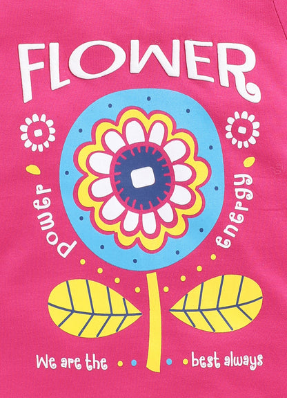Flower Printed Cotton T-Shirt for Girls - Dark Pink - ParrotCrow