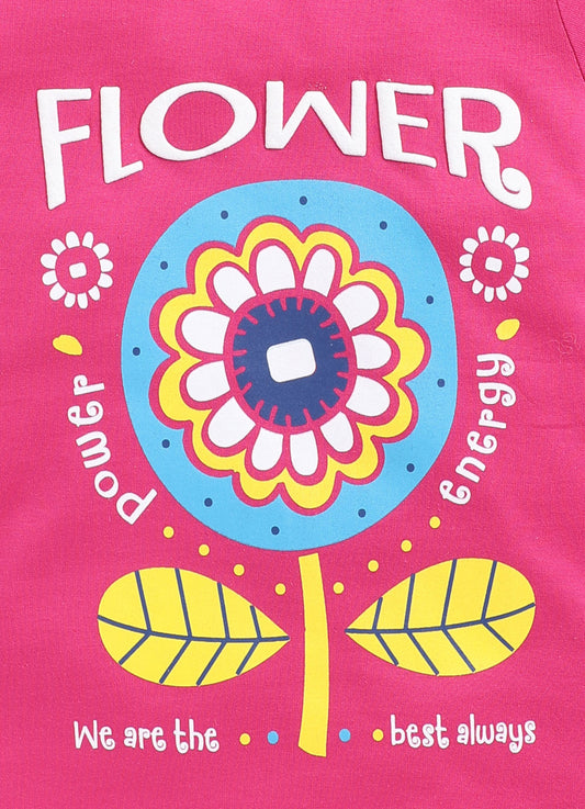 Flower Printed Cotton T-Shirt for Girls - Dark Pink - ParrotCrow