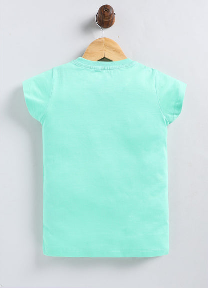 Flowers Make me happy Printed Cotton T-Shirt for Girls - Pista Green - ParrotCrow