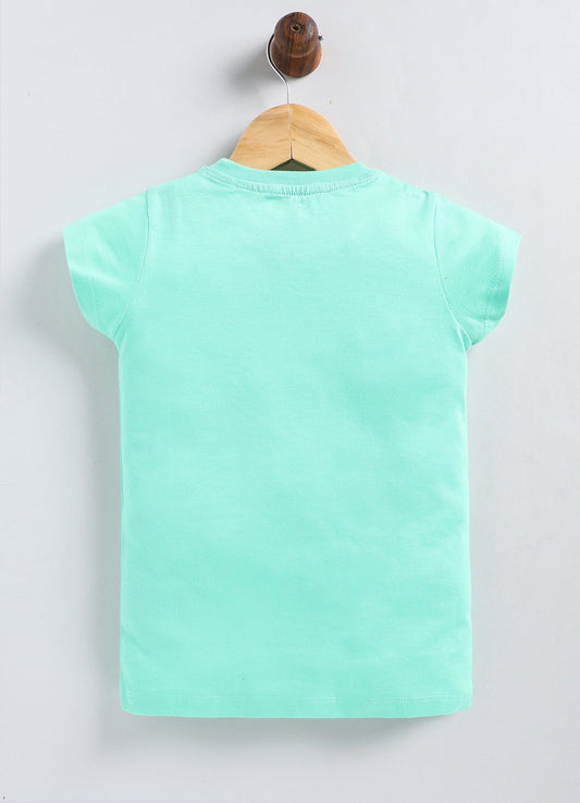 Flowers Make me happy Printed Cotton T-Shirt for Girls - Pista Green - ParrotCrow