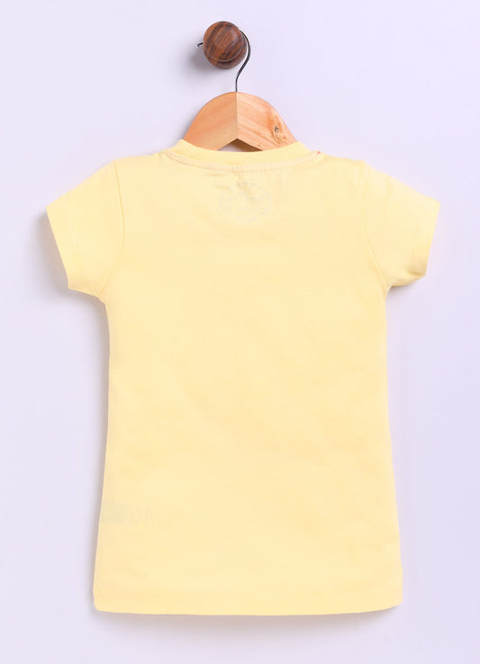 Flowers Make me happy Printed Cotton T-Shirt for Girls - Yellow - ParrotCrow