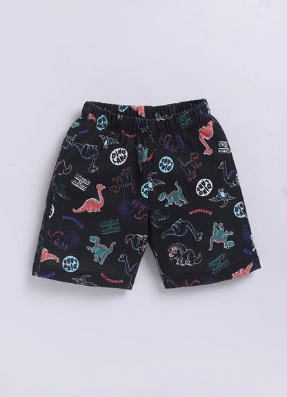 Friends for Life Printed T-Shirt & Dino Shorts Set for Boys (Purple & Grey) - ParrotCrow
