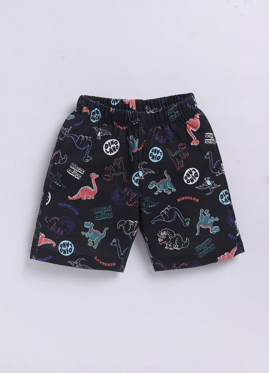 Friends for Life Printed T-Shirt & Dino Shorts Set for Boys (Purple & Grey) - ParrotCrow