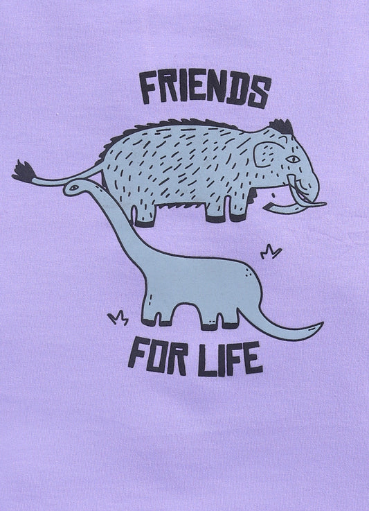 Friends for Life Printed T-Shirt & Dino Shorts Set for Boys (Purple & Grey) - ParrotCrow