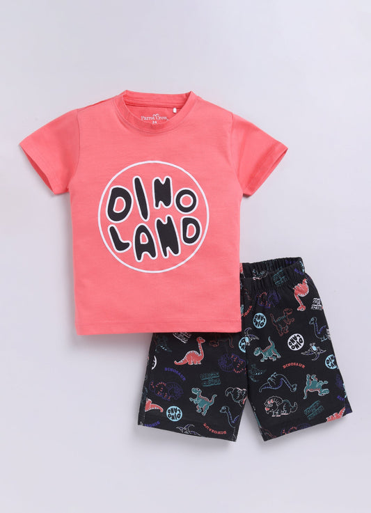Friends for Life Printed T-Shirt & Dino Shorts Set for Boys (Purple & Grey) - ParrotCrow