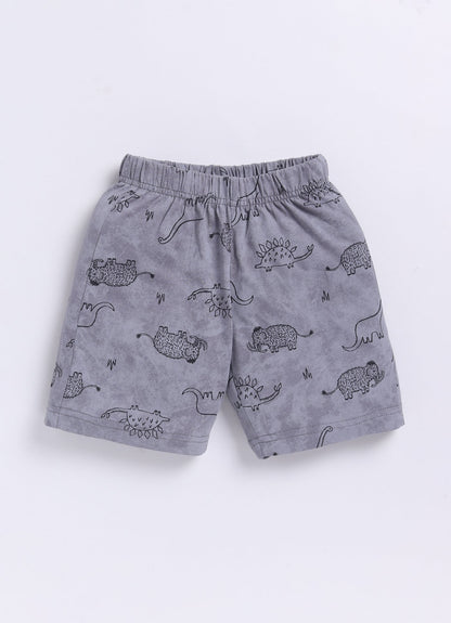 Friends for Life Printed T-Shirt & Dino Shorts Set for Boys (Purple & Grey) - ParrotCrow