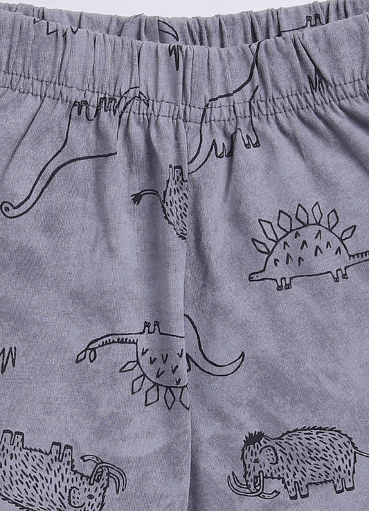 Friends for Life Printed T-Shirt & Dino Shorts Set for Boys (Purple & Grey) - ParrotCrow