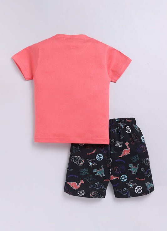Friends for Life Printed T-Shirt & Dino Shorts Set for Boys (Purple & Grey) - ParrotCrow