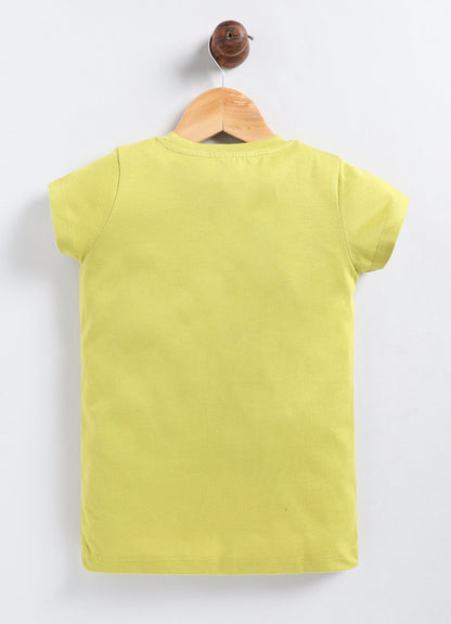 Friends stick together Printed Cotton T-Shirt for Girls - Lime Green - ParrotCrow