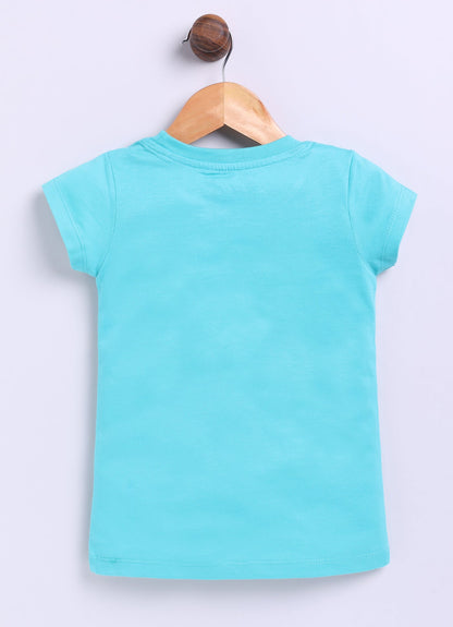 Friends stick together Printed Cotton T-Shirt for Girls - Sea Blue - ParrotCrow