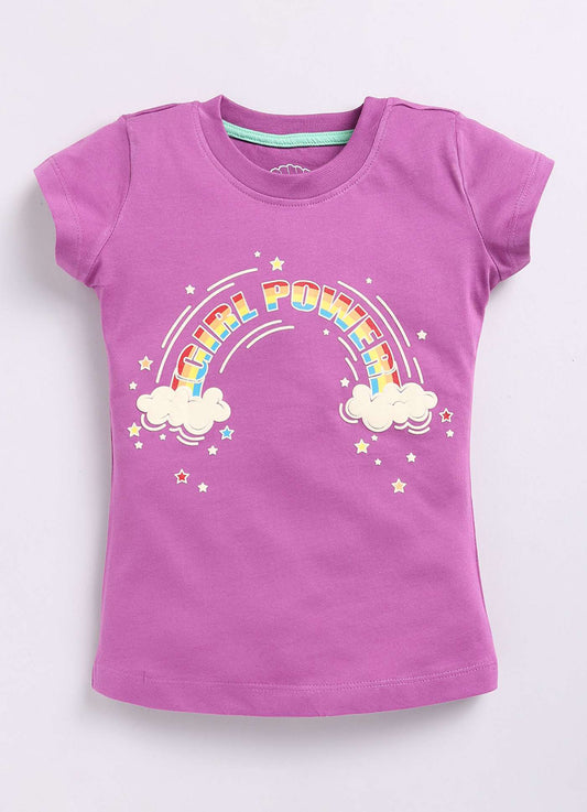 Girl Power Rainbow Printed Cotton T-Shirt for Girls - ParrotCrow