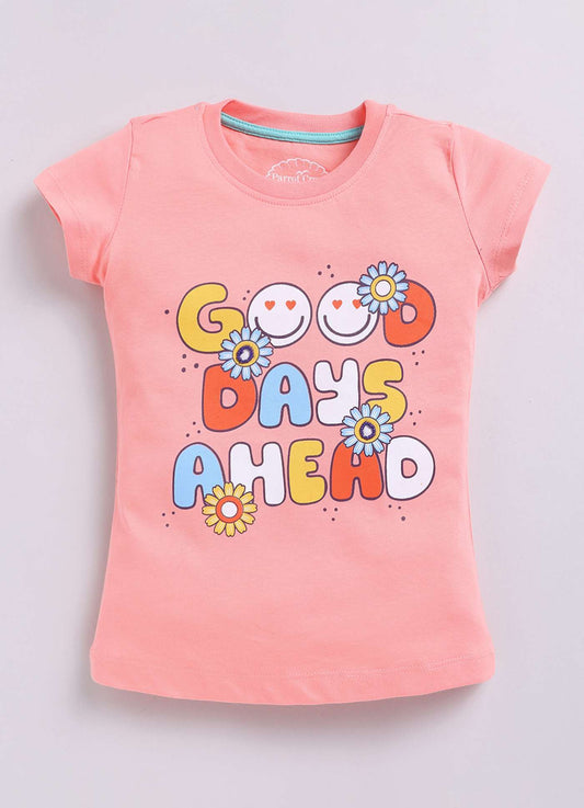 Good Days Ahead Printed Cotton T-Shirt for Girls - ParrotCrow