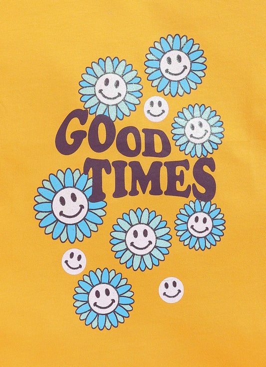 Good Times Smiley Printed Cotton T-Shirt for Girls - ParrotCrow