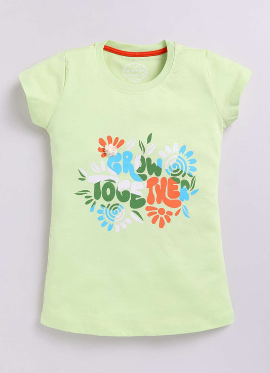 Grow Together Theme Printed Cotton T-Shirt for Girls - ParrotCrow