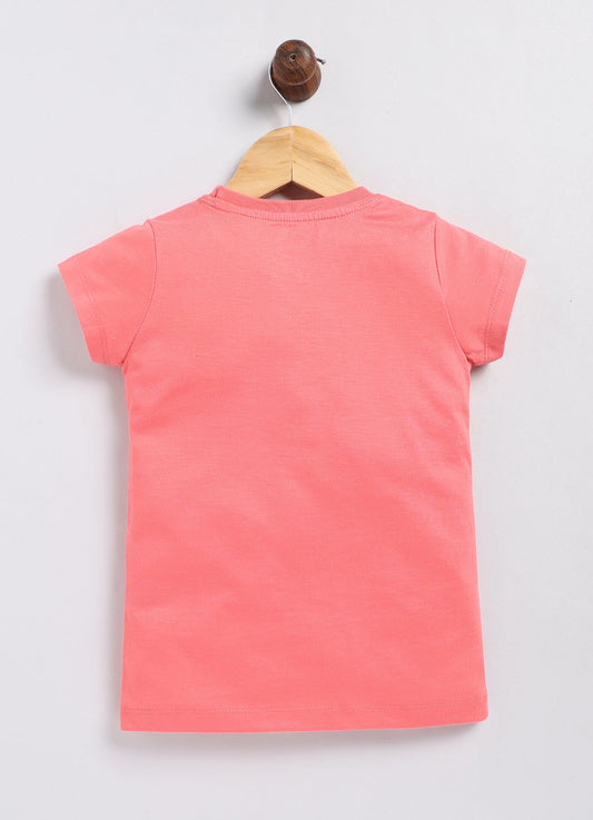 Happy Kiddo Printed Cotton T-Shirt for Girls - Boy Pink - ParrotCrow