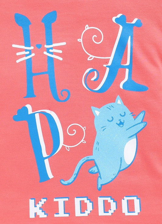 Happy Kiddo Printed Cotton T-Shirt for Girls - Boy Pink - ParrotCrow