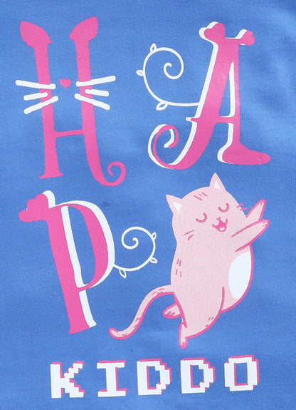 Happy Kiddo Printed Cotton T-Shirt for Girls - Denim Blue - ParrotCrow