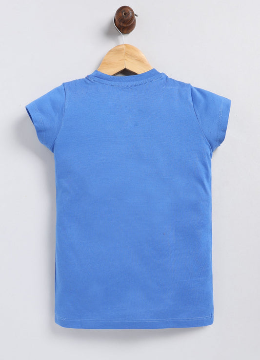 Hey pretty girl Printed Cotton T-Shirt for Girls - Blue - ParrotCrow