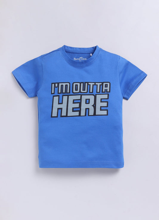 I'm Outta Here Graphic T-Shirt & Shorts Set for Boys (Blue & Grey) - ParrotCrow