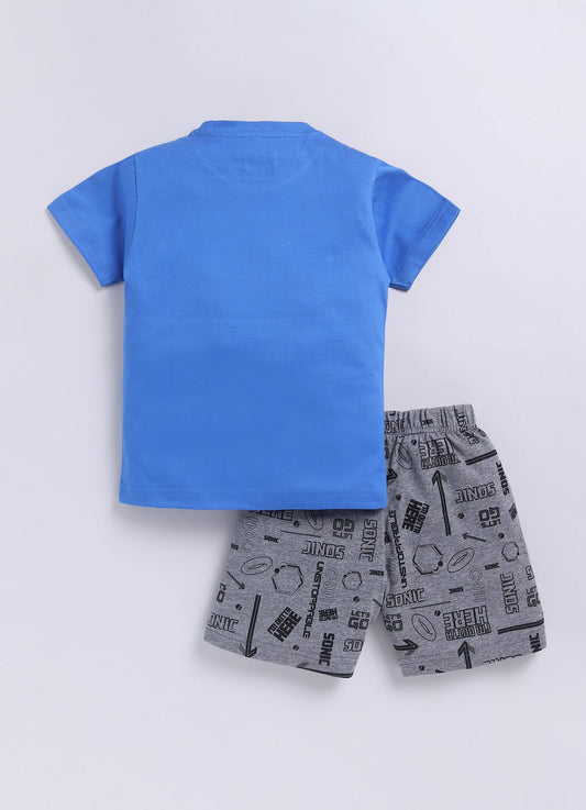 I'm Outta Here Graphic T-Shirt & Shorts Set for Boys (Blue & Grey) - ParrotCrow