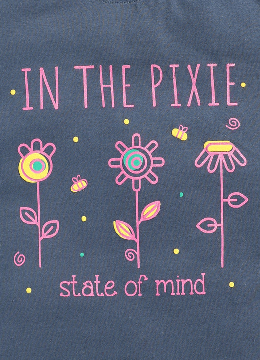 In the pixie state of mind Printed Cotton T-Shirt for Girls - Navy - ParrotCrow
