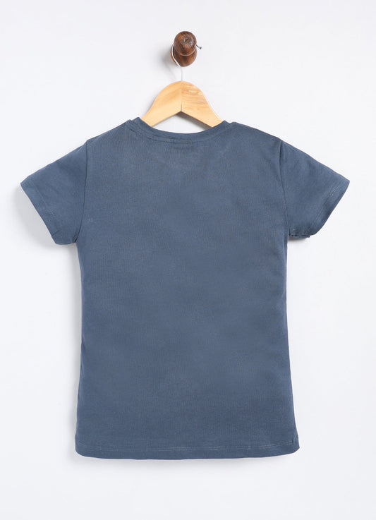 In the pixie state of mind Printed Cotton T-Shirt for Girls - Navy - ParrotCrow