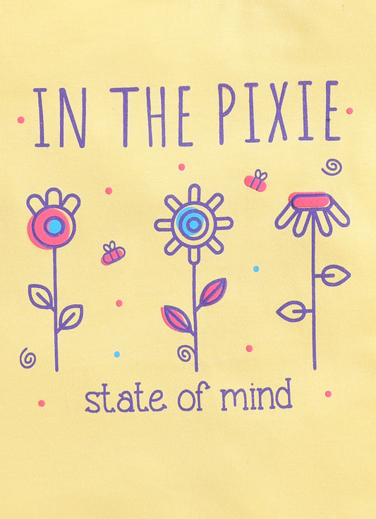 In the pixie state of mind Printed Cotton T-Shirt for Girls - Yellow - ParrotCrow