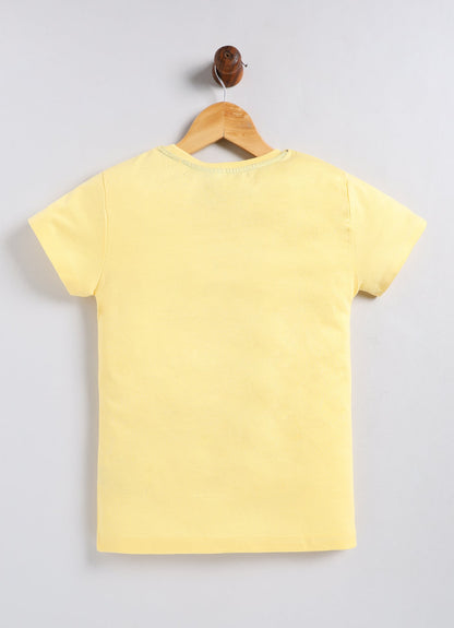 In the pixie state of mind Printed Cotton T-Shirt for Girls - Yellow - ParrotCrow
