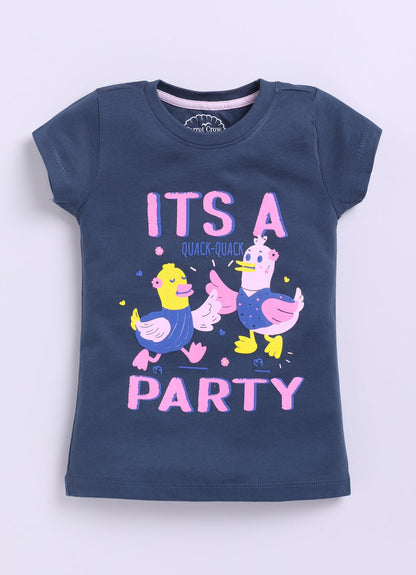 It’s a party Print Cotton T-Shirt for Girls - Navy - ParrotCrow