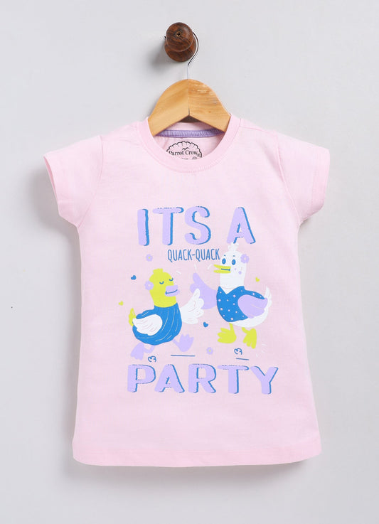 It’s a party Print Cotton T-Shirt for Girls - Pink - ParrotCrow