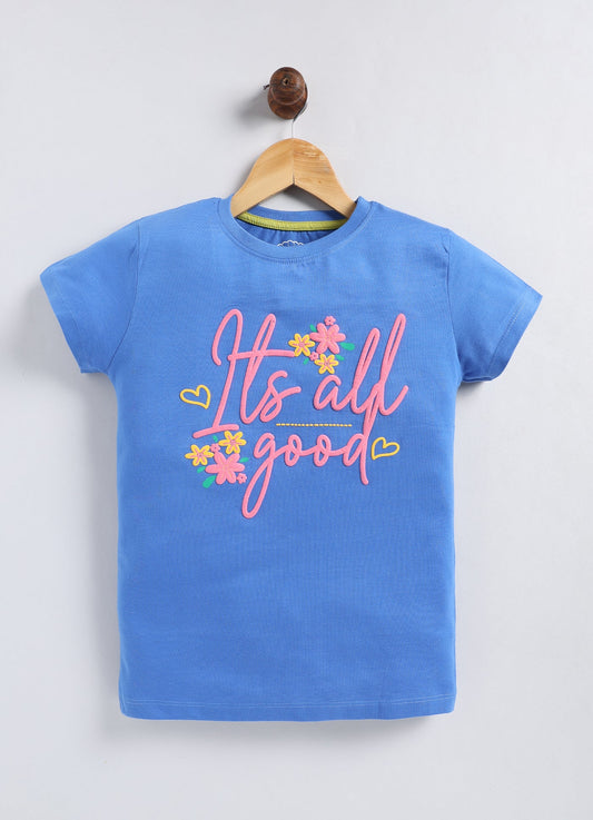 Its all good Printed Cotton T-Shirt for Girls - Blue - ParrotCrow