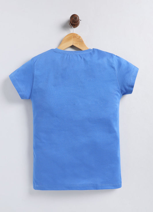 Its all good Printed Cotton T-Shirt for Girls - Blue - ParrotCrow