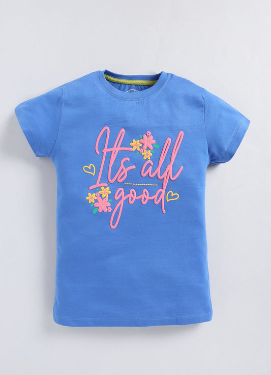 Its all good Printed Cotton T-Shirt for Girls - Blue - ParrotCrow