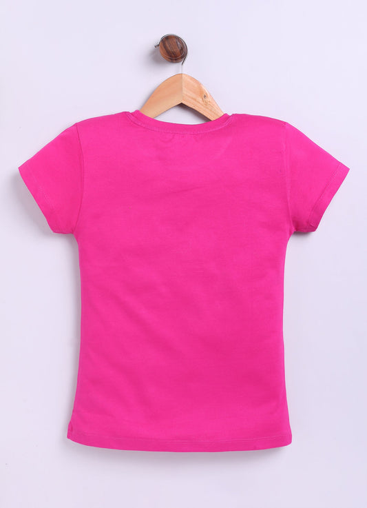 Its all good Printed Cotton T-Shirt for Girls - Dark Pink - ParrotCrow