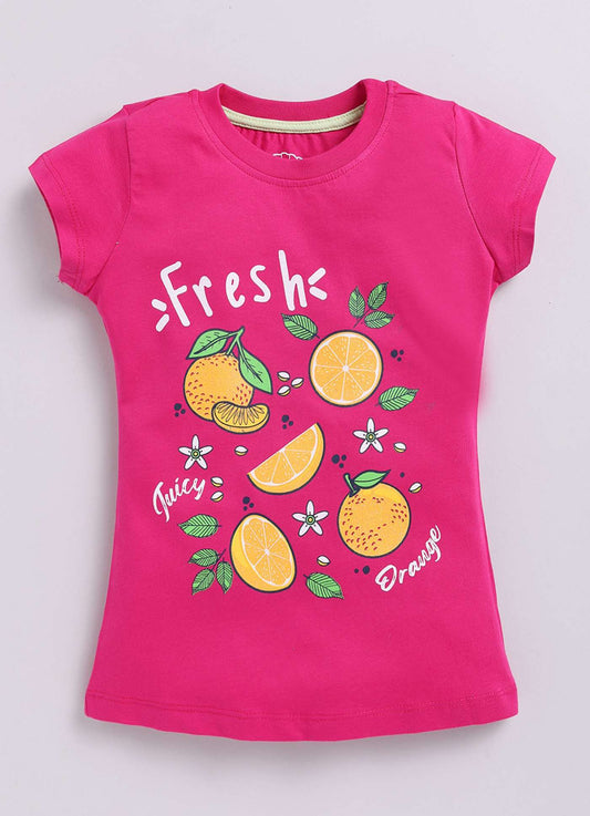 Juicy Fruit Printed Pink Color Cotton T-Shirt for Girls - ParrotCrow