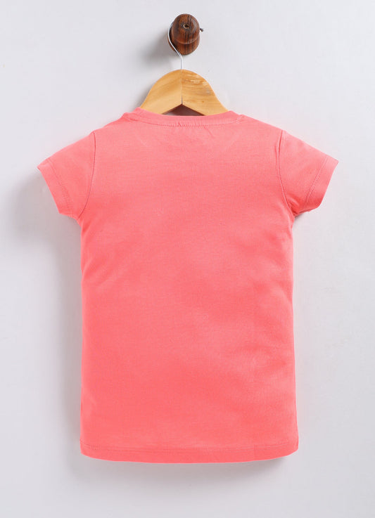 Little Miss Calling Printed Cotton T-Shirt for Girls - Carrot Orange - ParrotCrow