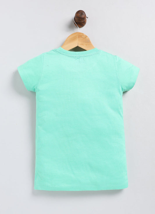 Little Miss Calling Printed Cotton T-Shirt for Girls - Pista Green - ParrotCrow