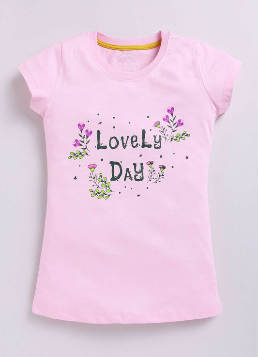 Lovely Day Text Print Cotton T-Shirt for Girls - ParrotCrow