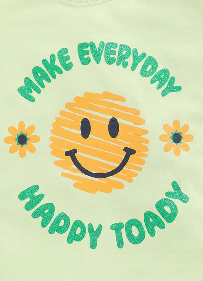 Make Everyday Happy Today Printed Cotton T-Shirt for Girls - ParrotCrow