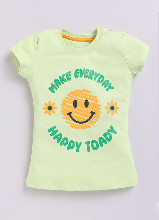 Make Everyday Happy Today Printed Cotton T-Shirt for Girls - ParrotCrow