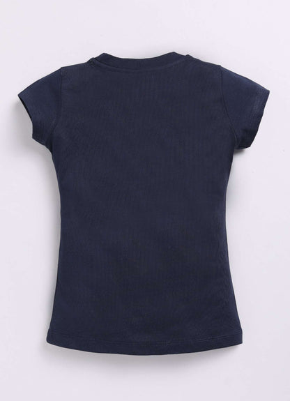 Mama Love Text Print Cotton Navy T-Shirt for Girls – Soft & Stylish - ParrotCrow