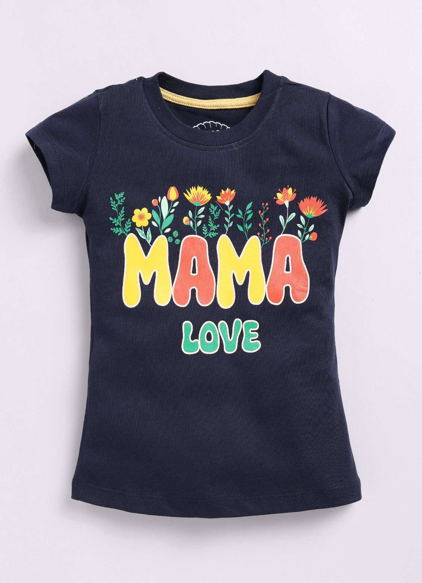 Mama Love Text Print Cotton Navy T-Shirt for Girls – Soft & Stylish - ParrotCrow
