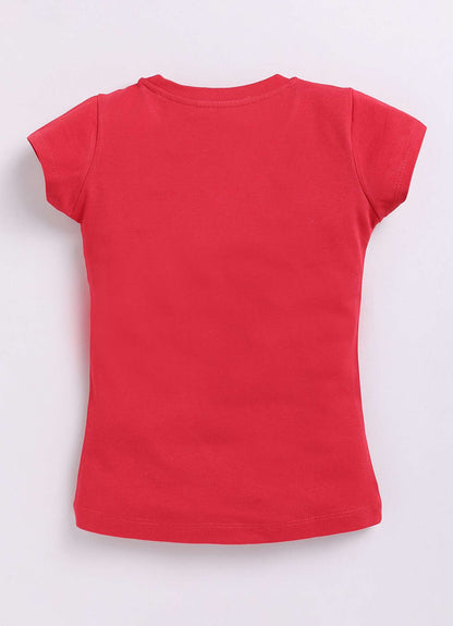 Mama Love Text Print Cotton Red T-Shirt for Girls – Soft & Stylish - ParrotCrow
